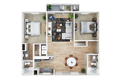 Floor plan for 2 beds, 2 baths, 1062 sqft